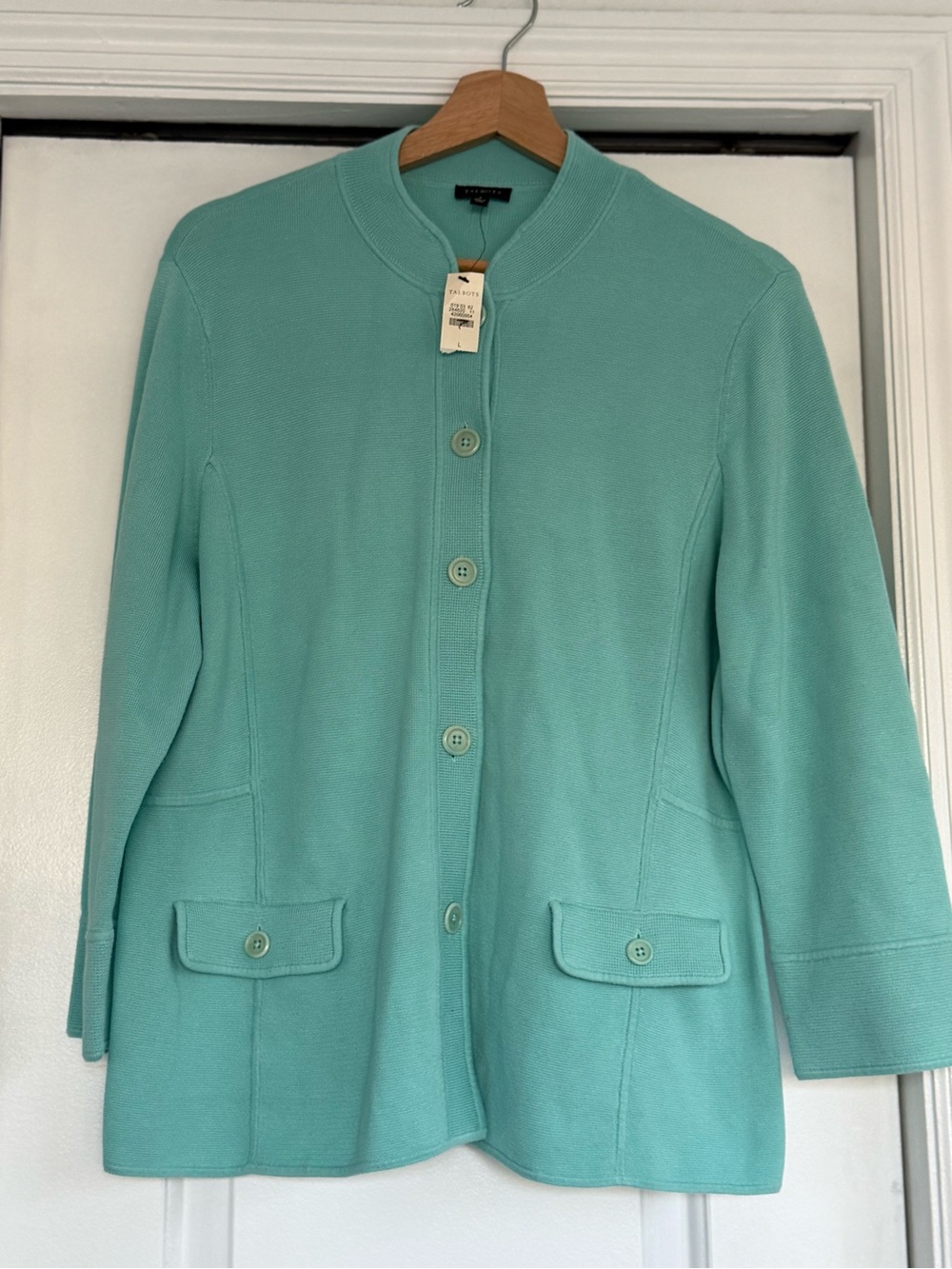 Talbots Seafoam Green Button-Front Knit Jacket